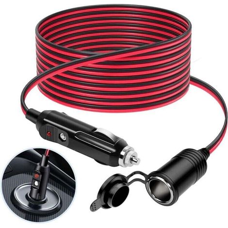 3M Rallonge Allume Cigare, 12 V/24 V Chargeur de Voiture Allume Cigare Prise, Adaptateur étanche à la poussière 16 AWG avec Fusible 15A pour Moto, Bateau, Voiture, Camion (1/4)