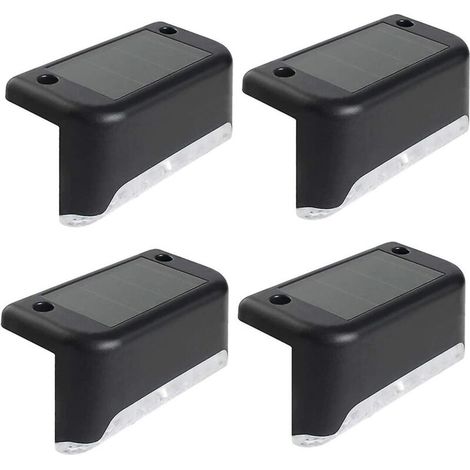 4er-Pack Solar-Terrassenleuchten, Solar-LED-Stufenleuchten, wasserdichte Außenzaunleuchten, coole Schwarzlichtlampen. (1/4)