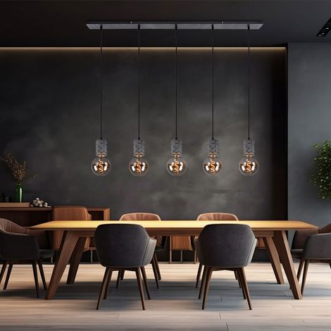Esszimmerleuchte silber antik Pendelleuchte Höhenverstellbar Hängeleuchte 5 Flammig LED, Alu Metall, 5x 7W 5x 806lm warmweiß, LxBxH 115x10x120 cm