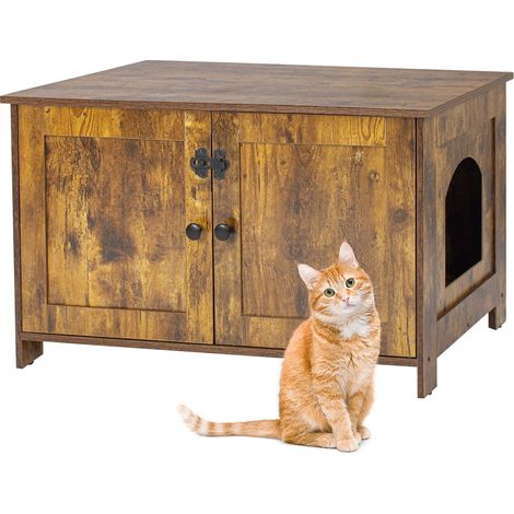 Relaxdays Armadio per lettiera gatti, divisorio, ingresso laterale, HxLxP 46x78,5x44,5 cm, marrone scuro
