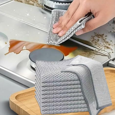 Lot de 10 chiffons de nettoyage de cuisine en fil d'acier, résistants aux rayures (1/5)