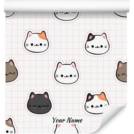 Carta da parati Gatti bianca, grigio chiaro, grigia e marrone 50x1000 cm (1/5)