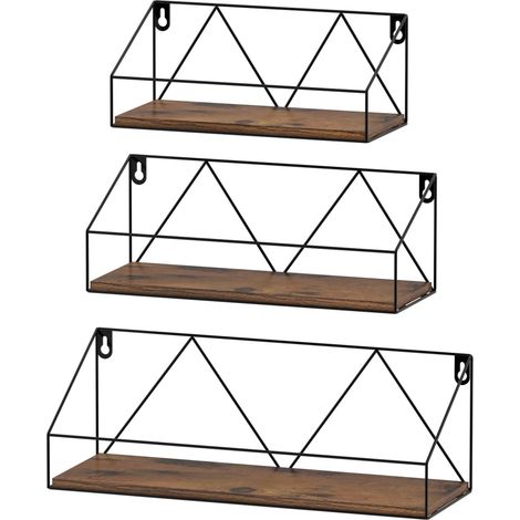 Étagère Murale, Étagère Flottante Rustique en Bois et Métal pour La Chambre, Le Cuisine, La Salle de Bain, Le Salon et Le Bureau,Lot de 3 (1/5)