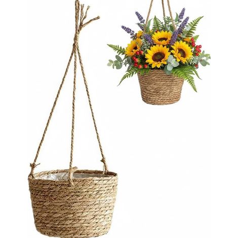 Panier Suspendu de Plantes en Corde Tissé, Braun Jardinière Suspendue, Pot De Fleurs, pour Plantes Intérieure ou Extérieure (1/5)