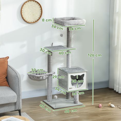 Arbre à chat griffoirs grattoirs multi-équipements niche hamac peluche courte sisal naturel 48x40x126cm gris (1/5)