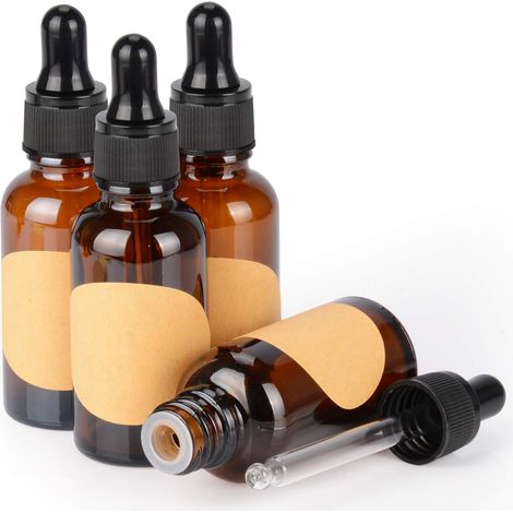 Flacone in vetro con contagocce per oli essenziali, marrone, vuoto, 30 ml, 4 pezzi. (1/5)