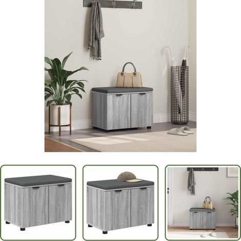 vidaXL Sitzbank - Flurbank mit Kissen mit Regal Graues Sonoma 60 x 38 x 46 cm (1/5)