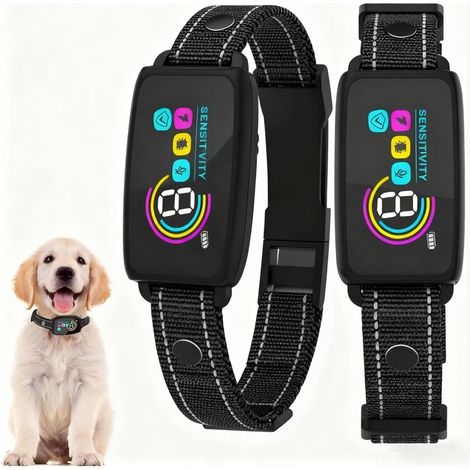 2 PCS Colliers Anti Aboiement Chiens Réglables,Collier Intelligent Détection Fréquence D'aboiement,8 Niveaux d'intensité pour Chiens