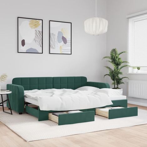 Sofá cama nido con cajones terciopelo verde oscuro 80x200 cm vidaXL (1/5)