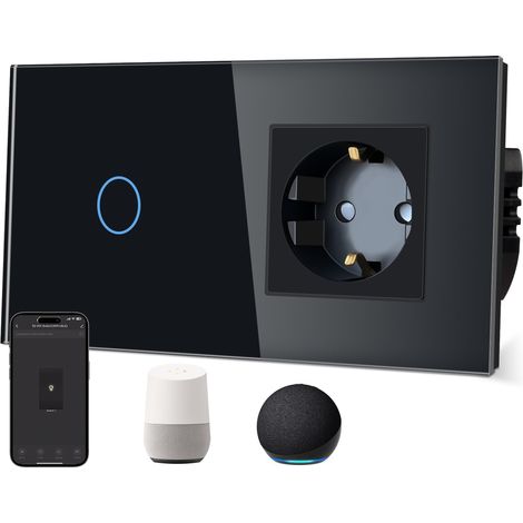 Prise normale avec interrupteur WiFi intelligent conducteur neutre nécessaire vitre en verre commande vocale compatible avec l'application 1 compartiment 1 (1/5)