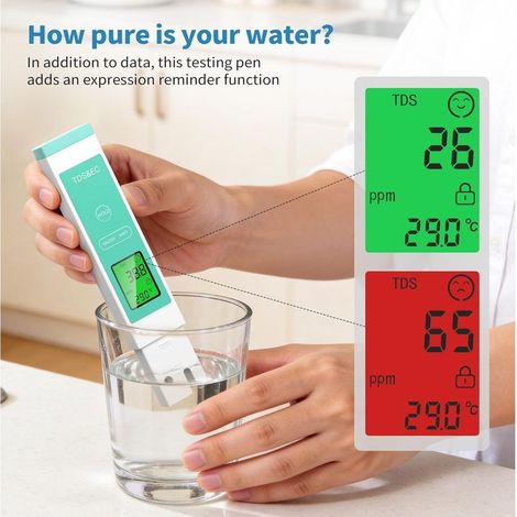 Forever Speed Testeur pH Piscine 4 en 1, pH Metre Électronique pH/TDS/EC/Température [Rappel Emoji] TDS Meter EC Meter pour Piscines, Eau potable, Aquariums, SPA (1/2)