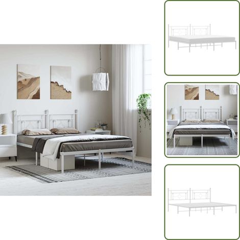 The Living Store Bettgestell mit Kopfteil Metall Weiß 193x203 cm - Bettes Gestell - Doppelbett - Metallbett - Weißes Bett - Boxspringbetten (1/5)