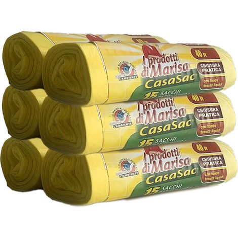 Sac Poubelle 40L pour Poubelle Sous Évier avec Poignées, 90 Pièces, 55x65cm, Sac Tri Sélectif Intérieur Anti-Goutte et Anti-Perforation, Sacs à Déchets Résistants, 6 Rouleaux, Jaune (1/5)