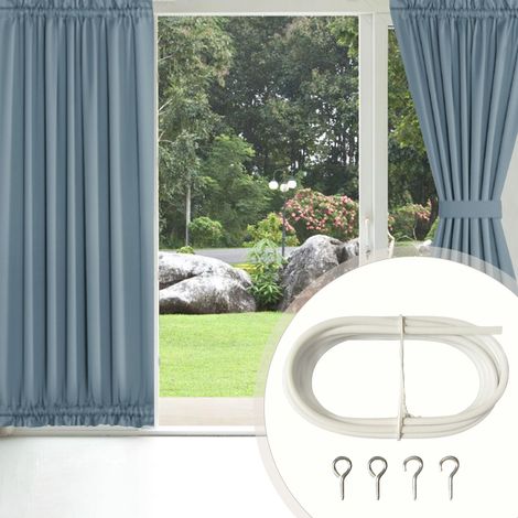 3M Cable Rideau,Blanc Fil de Rideau Corde Câble à Rideau de Plastique avec 4 Pièces Crochets à Visser et Piton à Visser Boulons pour Rideau/Tringles à Rideaux (1/5)