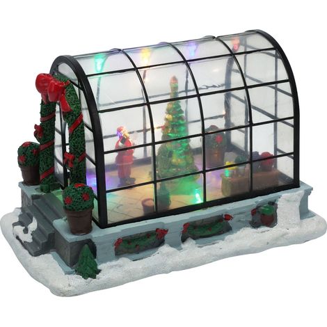 Village de Noël lumineux et animé serre Père Noël