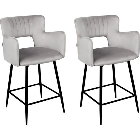 Conjunto de 2 sillas de bar modernas asiento de terciopelo con reposabrazos respaldo acolchado gris Sanilac (1/5)