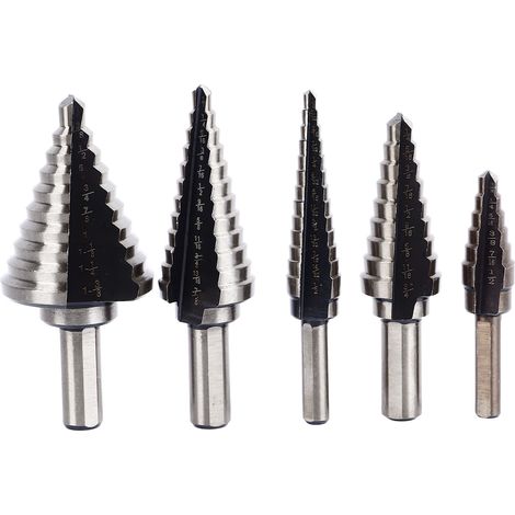 5Pcs Step Drill Bit Set Alloy Steel High Accuracy Multifunctional Reusable Drill Bit for Wood Metal