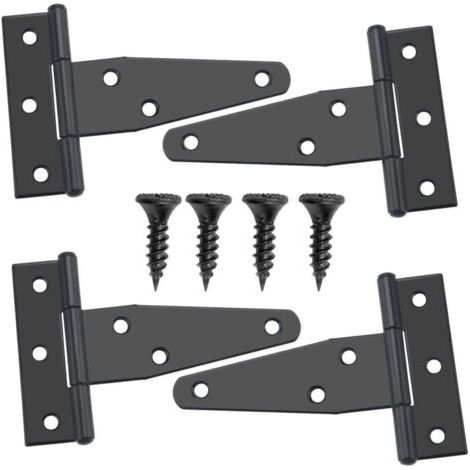 4 Pièces 73mm Charnières en T, Charnières de Porte de Grange Détachées, Porte Charnières Métallique avec 24 Vis (1/5)