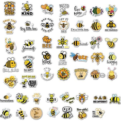 50 autocollants imperméables avec abeilles de dessin animé, résistants à l'eau, décoration murale pour intérieur et extérieur, adhésifs pour bricolage et déco maison (1/5)