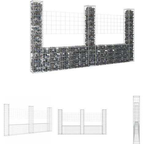 The Living Store - Gabionenkorb U-Form mit 3 Säulen Eisen 260x20x150 cm (1/5)