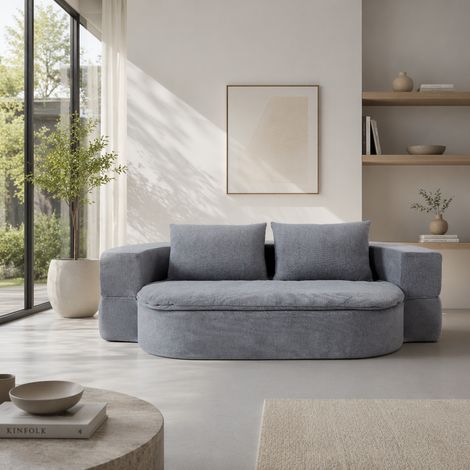 Sofá cama convertible 200x130x60 cm de tela gris, ahorra espacio -FLORAGRACE (1/5)