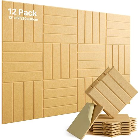 Lot de 12 Panneau acoustique, Mousse haute densité, Auto-adhésif, Fibre de polyester, Pour studio, Bureau, Home cinéma (1/5)
