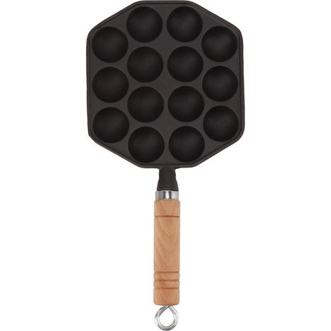 Poêle à takoyaki 14 trous, excellente conductivité thermique, en fonte, multifonctionnelle, bonne isolation thermique, pour la cuisson des boulettes de poulpe et les petits desserts. (1/5)