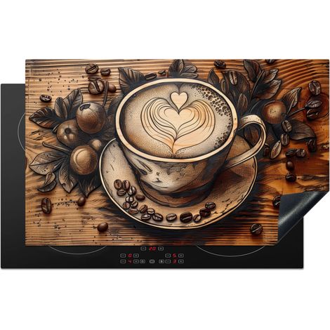 PROTEZIONE PER PIANO COTTURA A INDUZIONE Caffè - Vintage - Marrone - Tazza - Legno 85x52 (1/5)