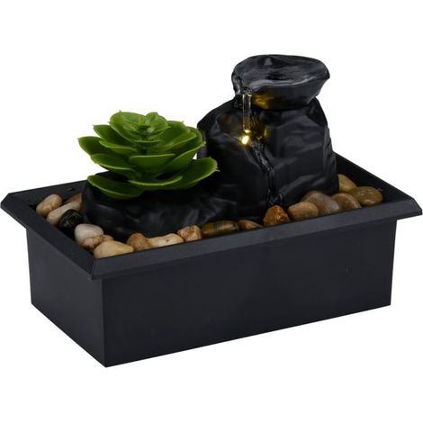 Fontaine Intérieure - 1 Unité - Résine - Avec Éclairage LED - Décoration Zen Salon Bureau - 10,5x17,5x12 cm (1/2)