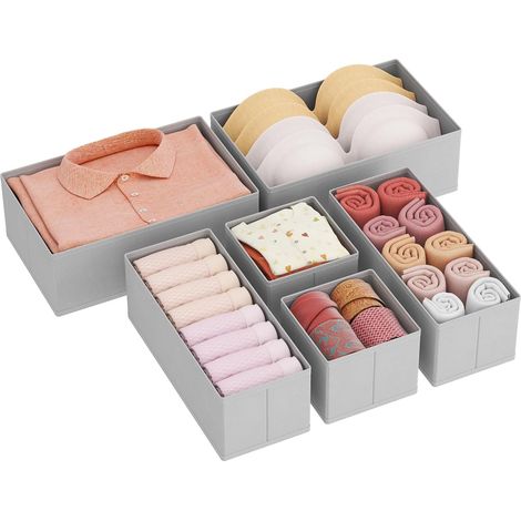 Lot de 6 Organisateur Tiroir, Boite Rangement Pliable, Separateur Tissu Non Tisse, Pour Chaussettes, Sous Vetements, Armoire (1/5)