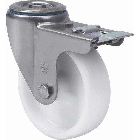 rueda giratora agujero m12 freno inox.20zvlifd80-ut poliamix blanco eje liso (1/2)