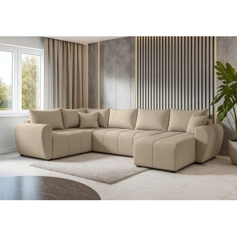 AX LIVING Malatya U XL Wohnlandschaft U Form XXL Ecksofa Hellbraun L