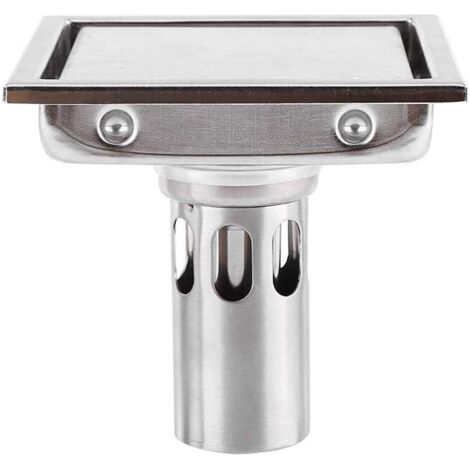 Siphon de sol carré 110 mm en acier inoxydable 304 Siphon de sol Filtre à cheveux Insert de carrelage Anti colmatage Anti odeur pour cuisine salle de bain grand calibre toilette balcon (1/5)
