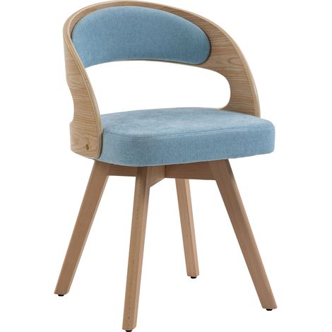 Set aus 2 Esszimmerstühlen Drehbar mit Ergonomischer Rückenlehne und Gepolsterten Kissen, Leinen, Blau (1/5)