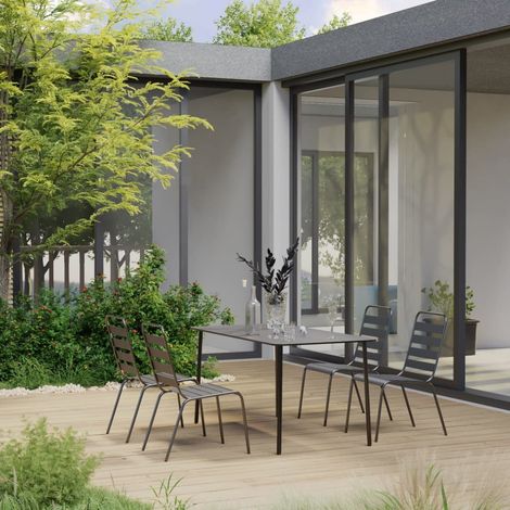Ensemble à manger de jardin 5 pcs-Salon de jardin Acier Gris foncé (1/5)