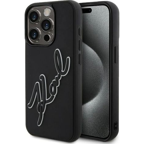 Coque rigide noire Karl Lagerfeld KLHCP15L3DRKSDLK pour iPhone 15 Pro 6,1 pouces, signature en caoutchouc 3D (1/5)