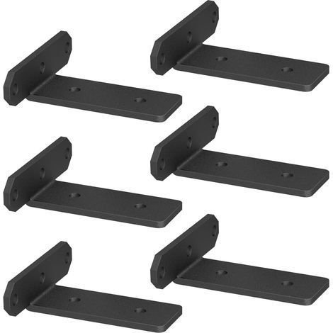6er-Set 15 cm Wandregalhalterungen, robuste, unsichtbare Befestigung, L-förmige Metallhalterung für schwebende Regale, geeignet für Zuhause, Küche, Wohnzimmer und Garage – Schwarz (1/5)