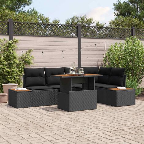 vidaXL Garten-Sofa-Set mit Speicher 6 pcs Schwarz Poly Rattan (1/5)
