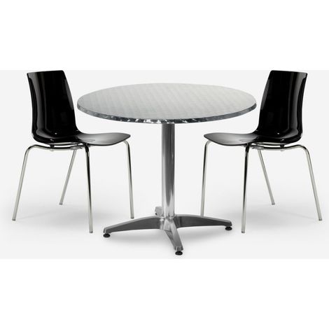 Conjunto de jardín 2 sillas diseño moderno mesa redonda de 70 cm acero Remos - Negro