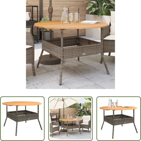 Gartentisch - Gartentisch mit Holzplatte Grau Ø110x71 cm Poly Rattan (1/5)