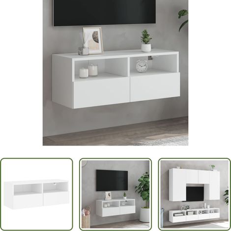 Armoire tv murale - Meuble TV mural blanc 80x30x30 cm bois d'ingénierie (1/5)