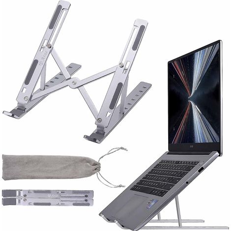Support pour ordinateur portable de bureau, support ergonomique et portable en aluminium, pliable, 5 angles d'inclinaison, antidérapant, couleur argent. (1/5)