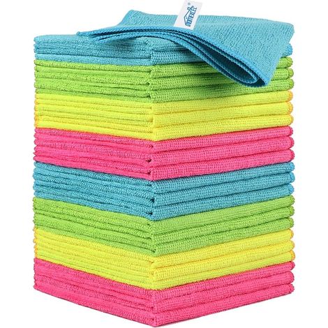 Lot de 24 chiffons de nettoyage en microfibre pour cuisine, non pelucheux, anti-rayures, très absorbants et réutilisables pour maison, fenêtre et verre, voitures, 29 x 29 cm (1/5)