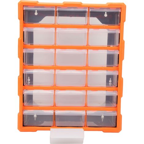 Boîte de rangement à 18 tiroirs transparents, grande capacité, fixation murale, conteneur pour vis et composants électriques. (1/5)