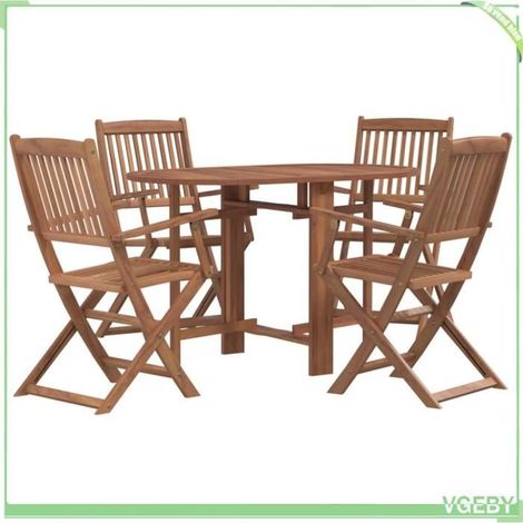 Ensemble à manger d'extérieur - FAFEICY - 44020 - Pliable - Bois d'acacia massif - 5 pièces (1/5)
