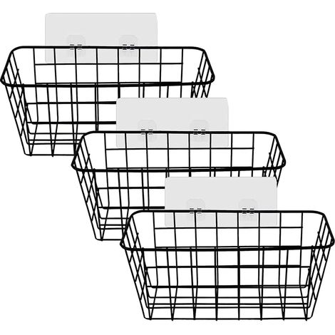 3 organizadores adhesivos negros para armarios, dimensiones 28,5 x 12,5 x 12,5 cm, para usar en la cocina, el baño o el dormitorio. (1/5)
