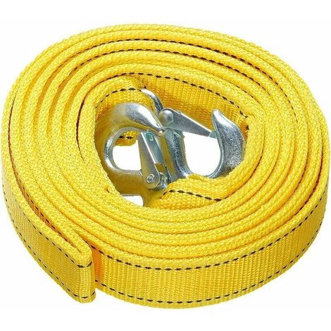 Sangle de remorquage Robuste avec Crochets de sécurité, ,Corde de remorquage en Polyester, Corde de Traction, Jaune 4 mètres, 5 tonnes
