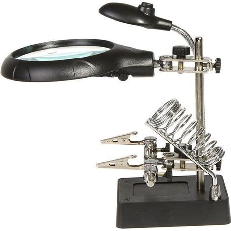 2.5X 7.5X 10X Loupe sur Pied avec LED Lumières, Lampe de Bureau Type, Support Auxiliaire & Clamps de Support & Clips d'Alligator (1/4)