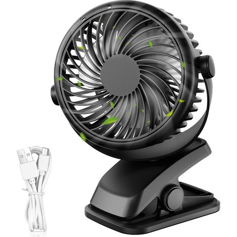 Portable Mini Ventilateur de Bureau, Ventilateur de Refroidissement Personnel USB à 3 Vitesses avec Rotation à 360 °, câble USB et Batterie pour la Maison, Bureau, Salle de Sport, pêche, Camping