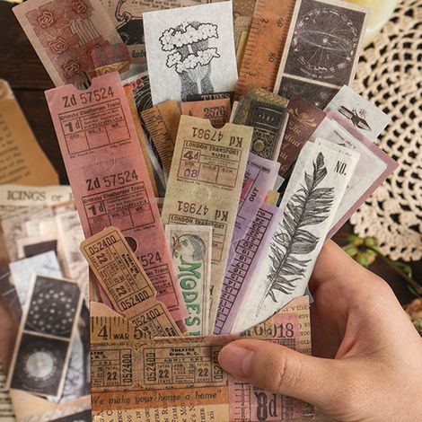 Stickers Scrapbooking Vintage Bibliothèque, Lot de 40 Autocollants Washi pour Journal, DIY et Carnet (1/5)